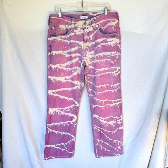 True Religion x Everyone Elijah Popo OOAK Bleach Dyed washed Pink Denim Jeans 34 - Picture 1 of 10
